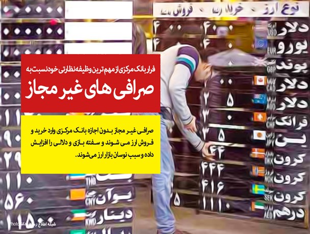 فرار بانک مرکزی از مهم ترین وظیفه نظارتی خود نسبت به صرافی های غیر مجاز/ایجاد اخلال در بازار پولی و مالی کشور با ادامه روند عدم نظارت بر صرافی های غیر مجاز