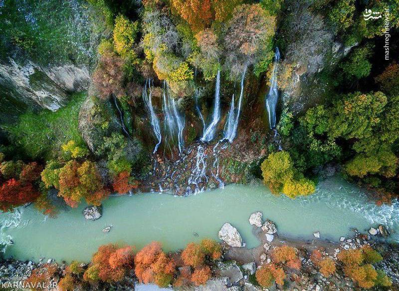 تصویر هوایی زیبا از آبشاری در لرستان